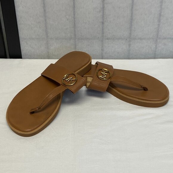 Leather Slip On Flat Thong Sandal Tan Leather Rubber Sole 7.5 Michael Kors - Picture 2 of 9